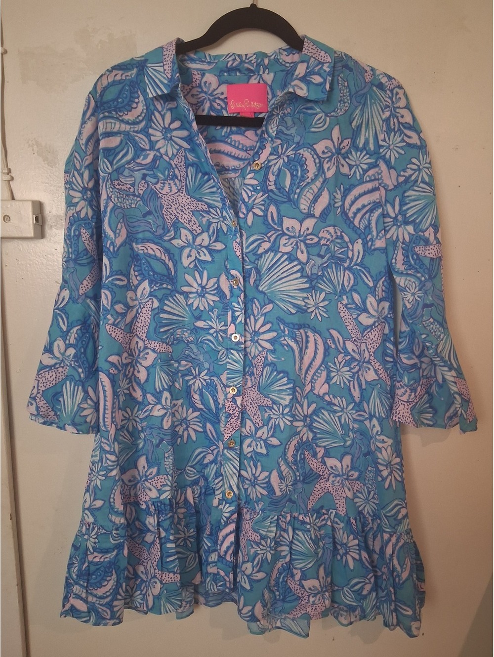 Lilly Pulitzer Blue Floral Button-Up Dress Small